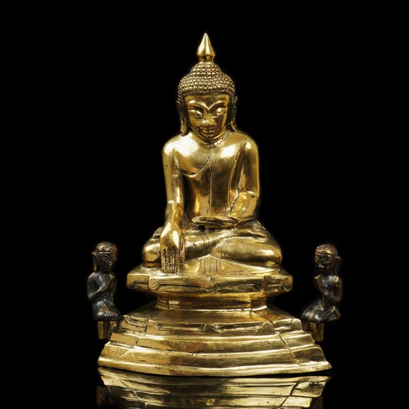 缅甸18世纪佛陀及供养人.高33厘米.底宽24厘米.重5.2公斤 - 其他 - 其他材质 