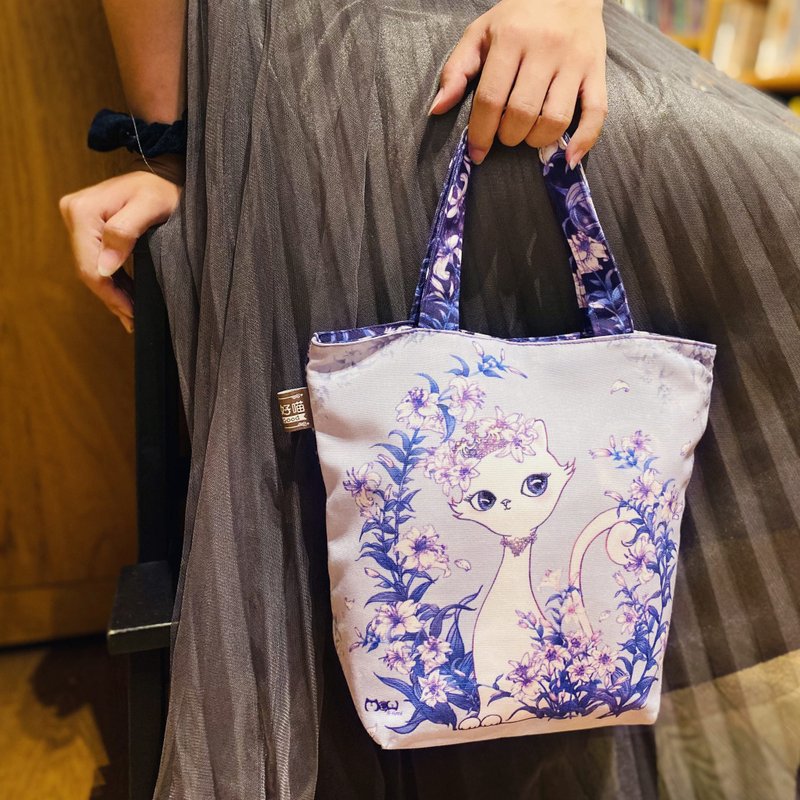 帆布小提袋 | 小餐袋 | 拉链款 | 可水洗 - 百合花小女王 - 手提包/手提袋 - 棉．麻 紫色