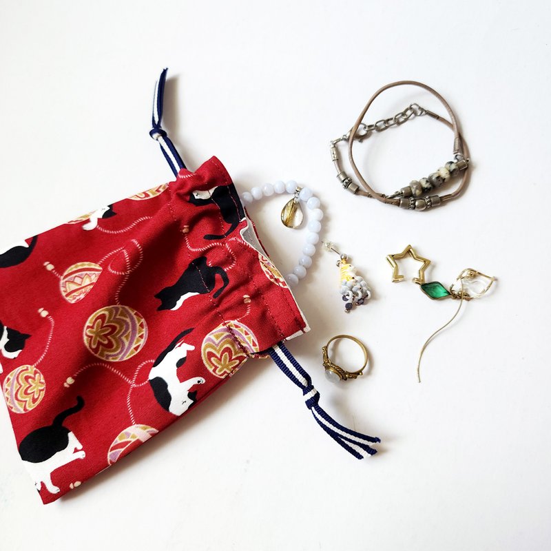 旅行首饰袋, 手饰收纳袋, 耳环戒指水晶链日本束口袋 - 化妆包/杂物包 - 棉．麻 红色