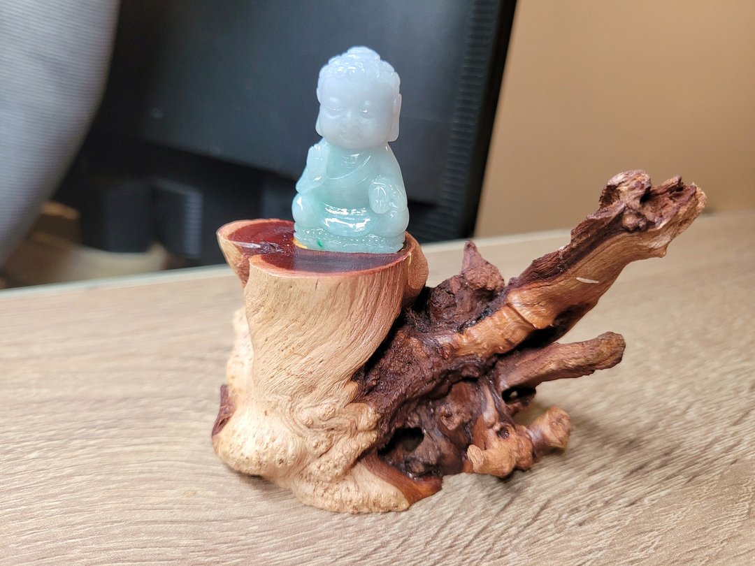 【纯翠】天然翡翠 立体阿弥紫绿双色双雕小摆吊坠双用款 佛系 - 项链 - 玉石 紫色
