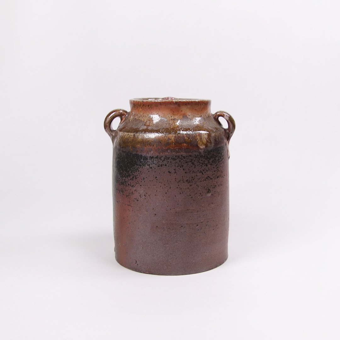 明芽窑 l  柴烧铜红落灰双耳陶罐花器 陶艺品 H5 - 花瓶/陶器 - 陶 咖啡色