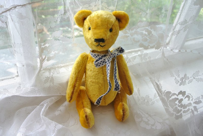 玩具熊 Yellow Teddy Bear, Antique plush bear, stuffed toy, handmade bear - 玩偶/公仔 - 其他人造纤维 黄色