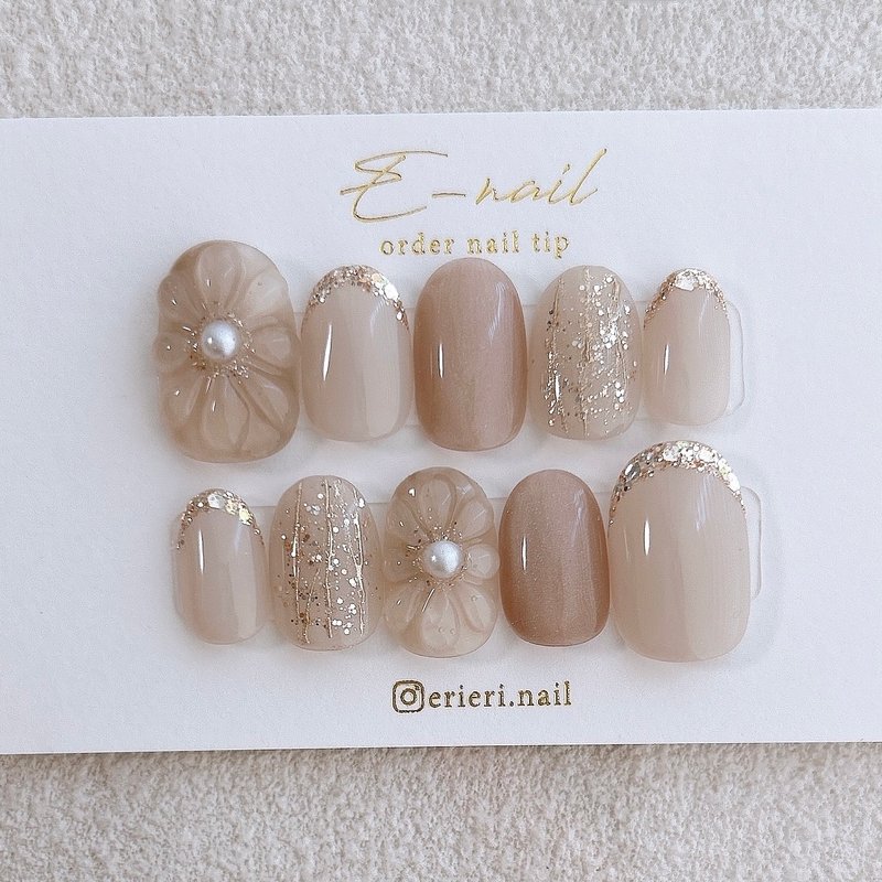 丰满花灰优雅可爱指甲人造指甲美丽Ko - 指甲油/指甲贴 - 塑料 灰色