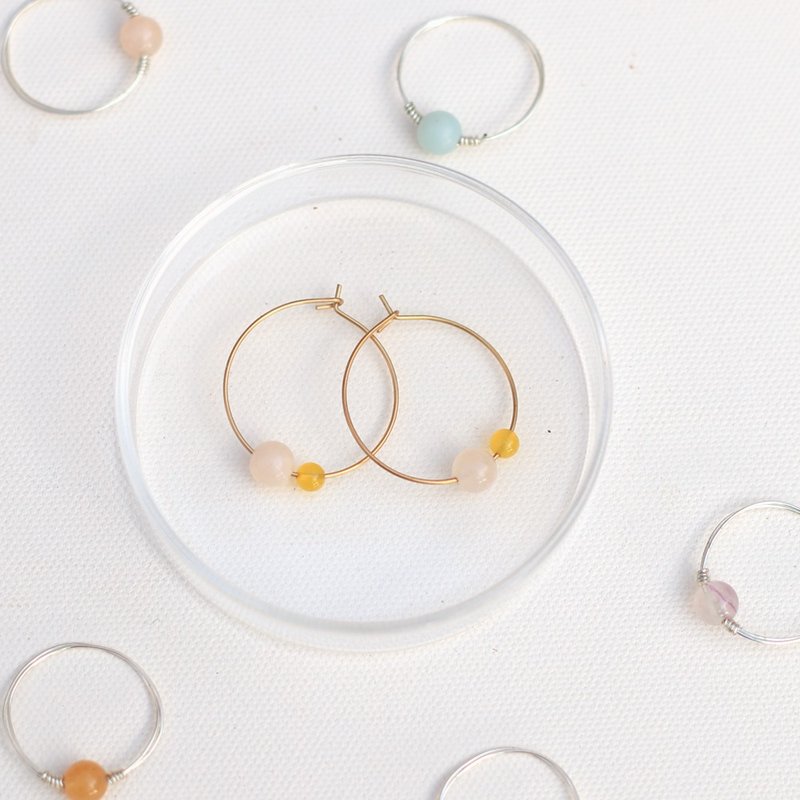 天然石黄铜圈圈糖果系列-莱姆 - 耳环/耳夹 - 玉石 橘色