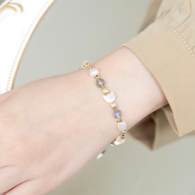 月光下的珍藏/月光石 拉长石 巴洛克珍珠手链 - 手链/手环 - 宝石 蓝色