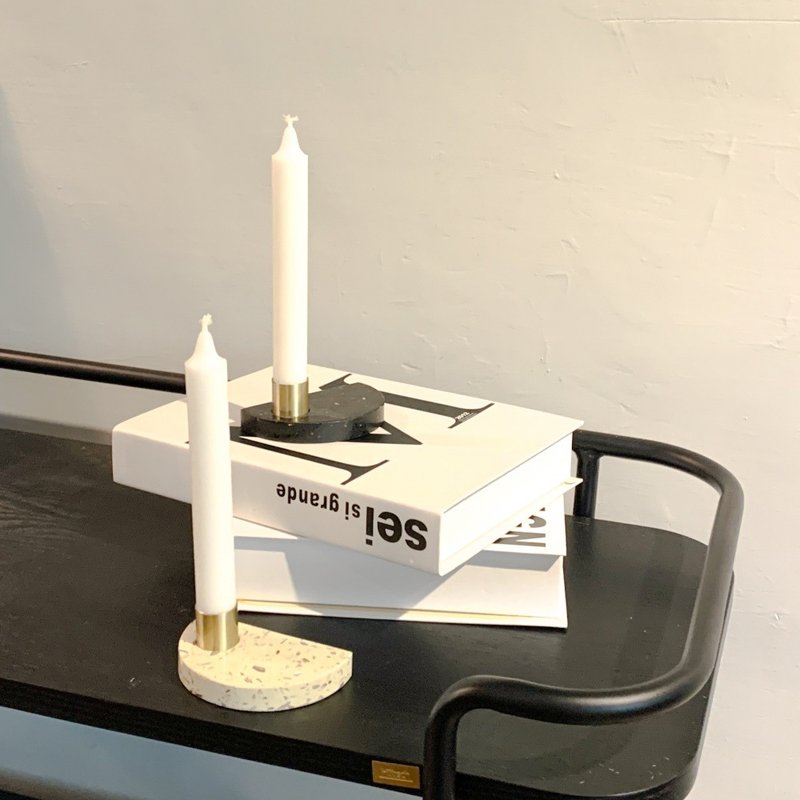 【Hübsch】－990920 水磨石烛台-2色1组 香氛 摆饰 - 蜡烛/烛台 - 石头 黑色
