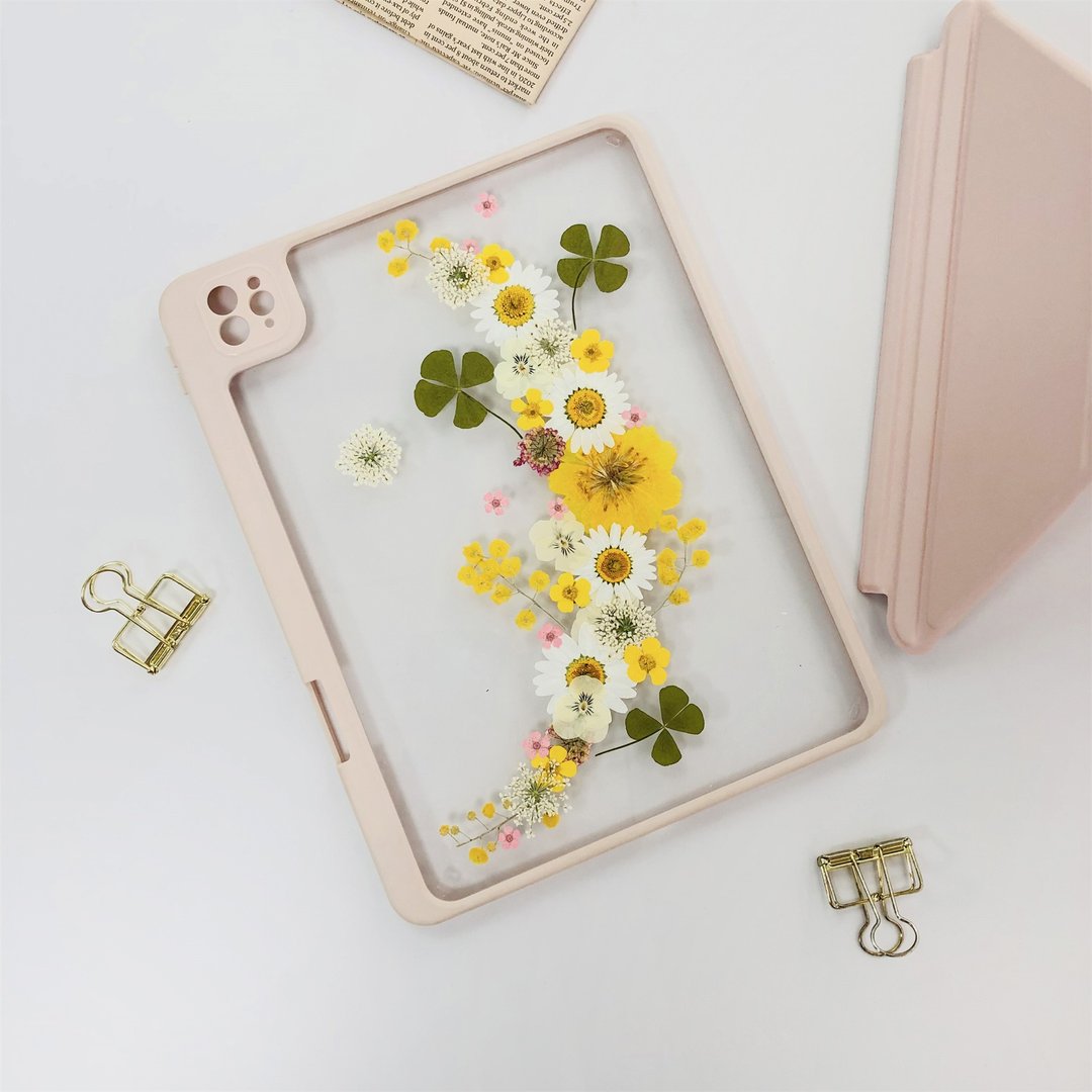 黄白新月型花手作押花iPad壳 iPad Air 11寸13寸 iPad Pro11寸 - 平板/电脑保护壳 - 植物．花 