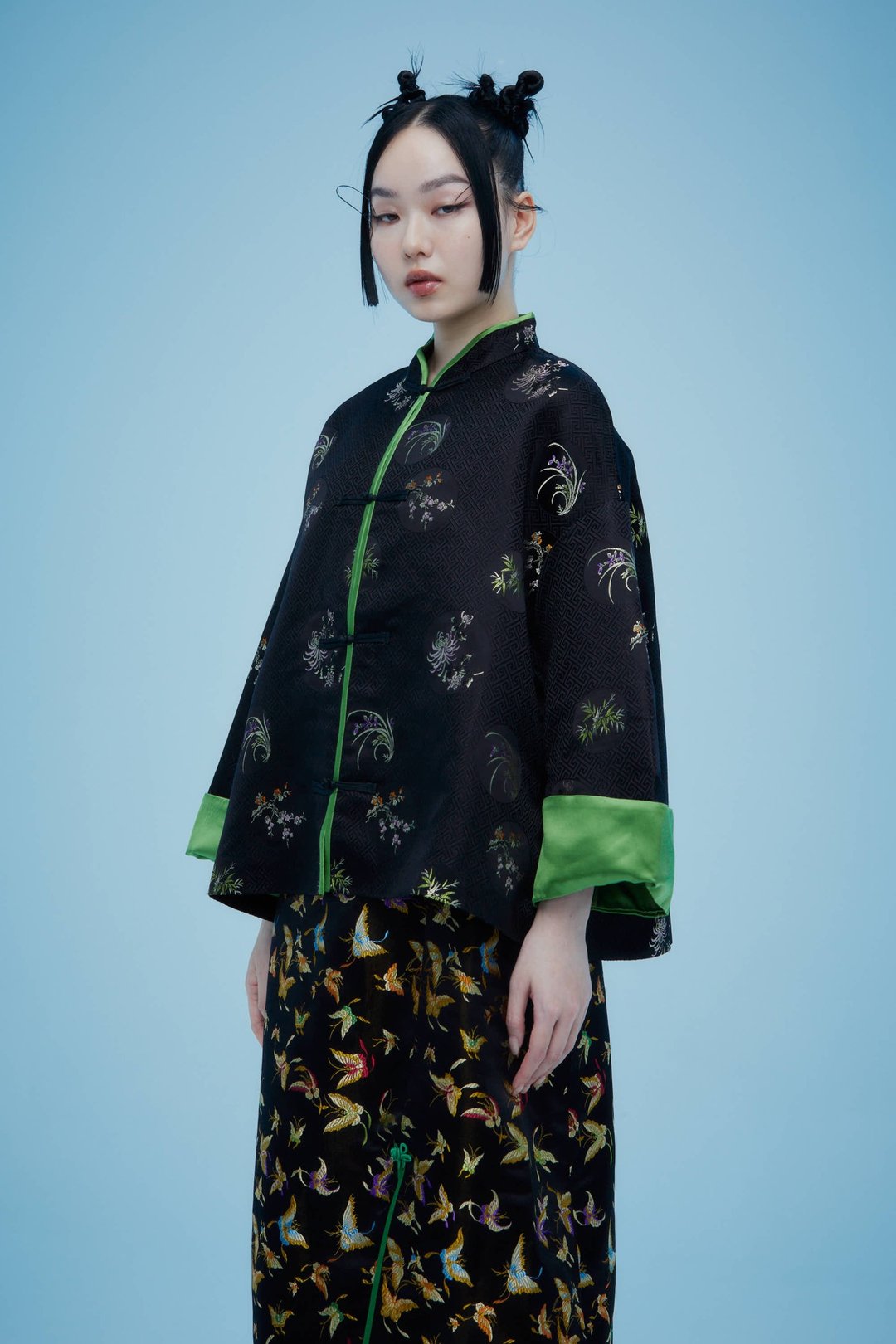 烦恼心黑色四季花真丝外套 - 女装背心 - 丝．绢 绿色