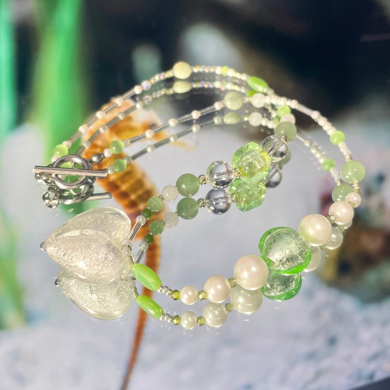 海之系列 - “海马”玻璃工艺爱心项链 - 项链 - 银 多色