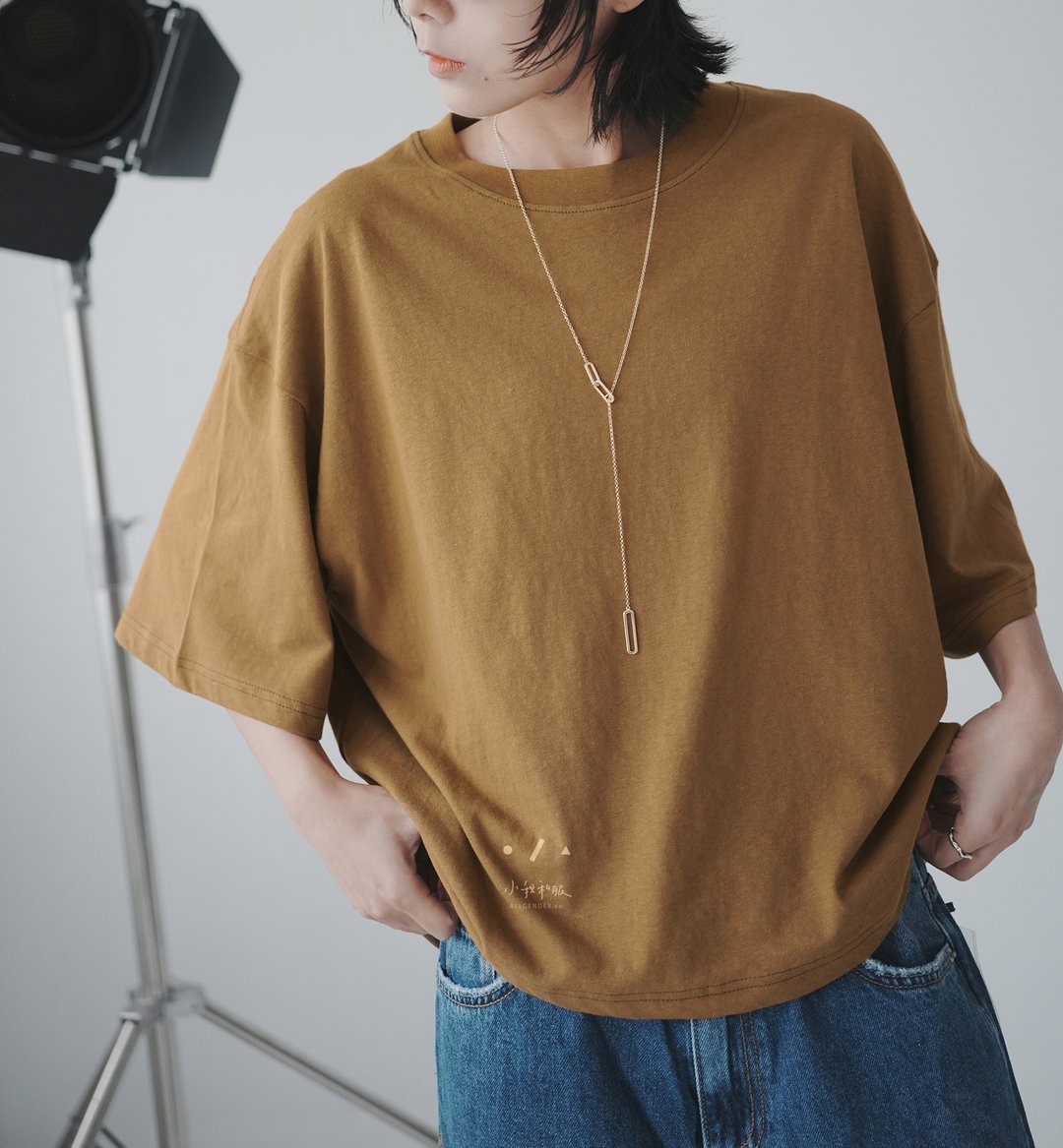 烤棉花糖五分宽 TEE - 2 色 - 咖喱 - 女装 T 恤 - 棉 咖啡色