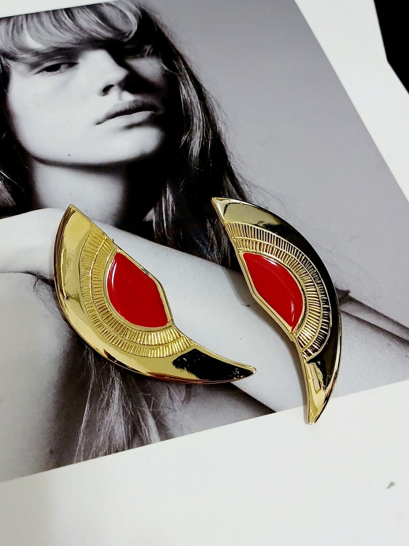 vintage jewelry  埃及风珐琅太阳神 针式耳环 - 耳环/耳夹 - 其他金属 