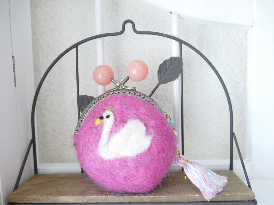 Coin Swan pink wool felt - 零钱包 - 羊毛 粉红色