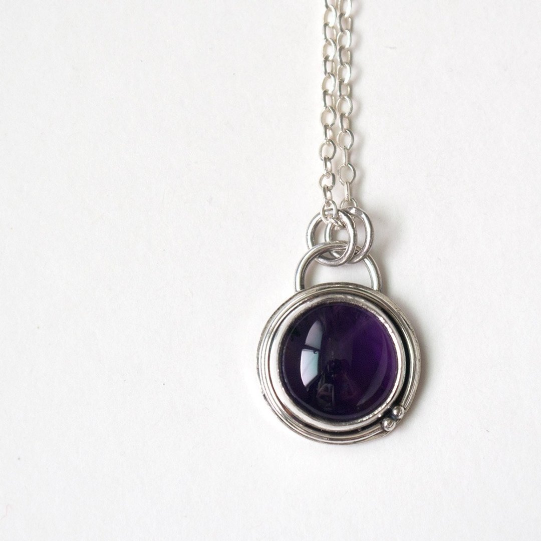 紫水晶纯银墬子 Amethyst silver pendant - 项链 - 宝石 紫色
