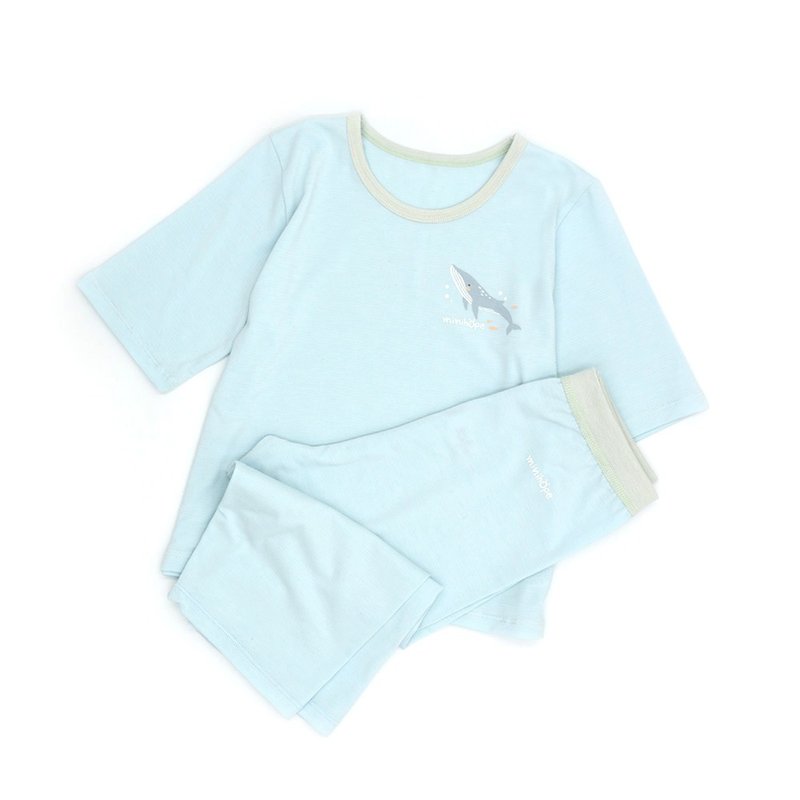 宽版七分居家套装-蓝鲸 - 童装上衣 - 其他材质 蓝色