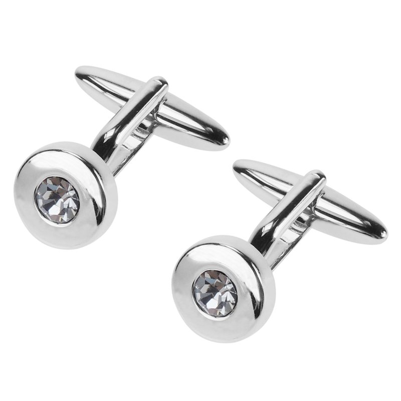 圆形镶白色水钻袖扣 - 袖扣 - 其他金属 白色