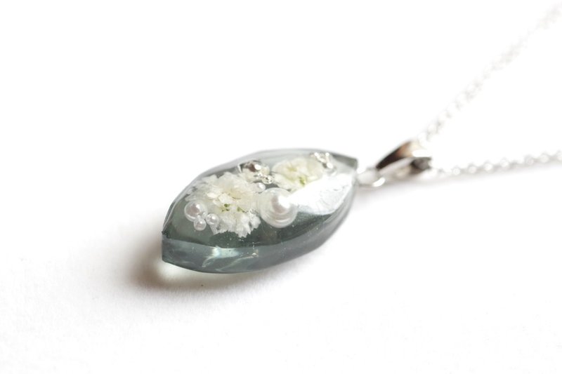 树脂艺术榄尖形吊坠 - 短暂背面 - 项链 - 树脂 灰色