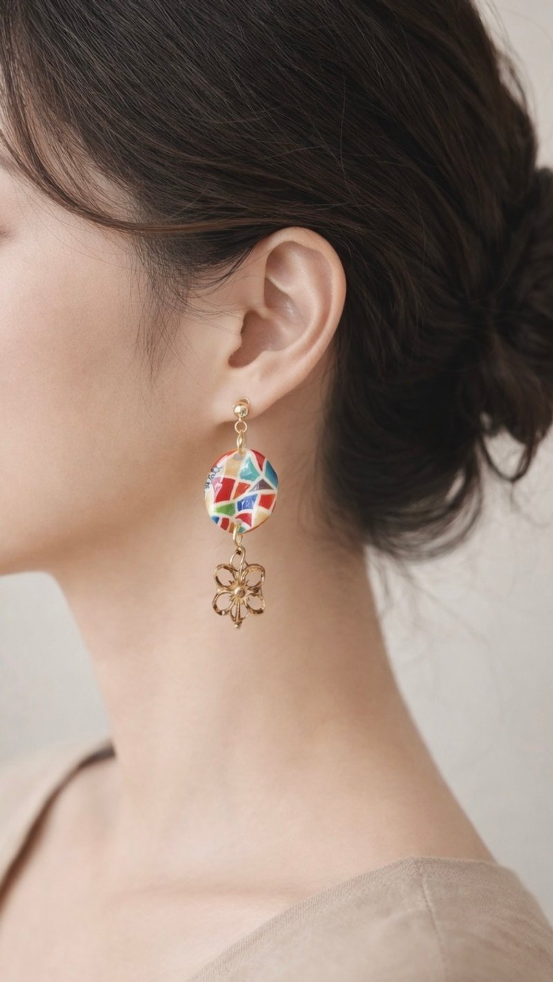 Vali手绘原住民配色耳环 - 耳环/耳夹 - 不锈钢 