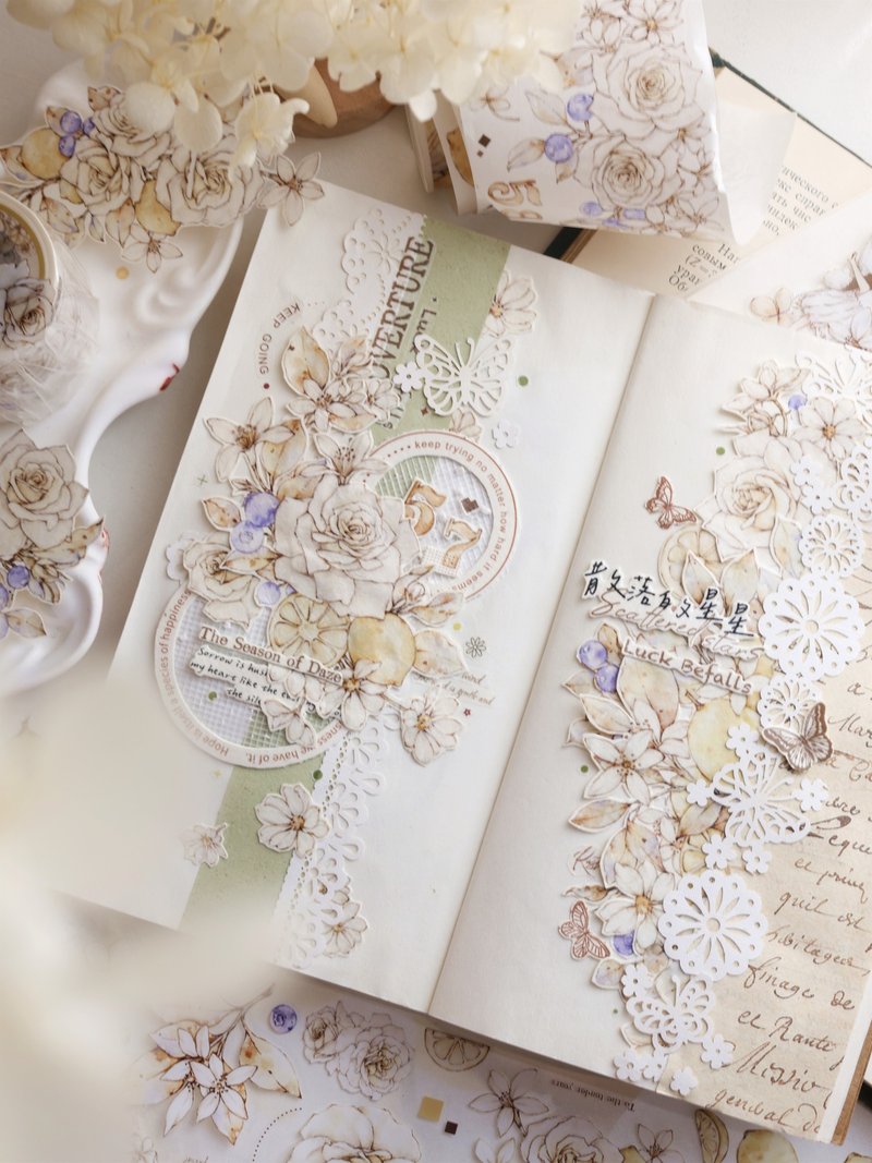 午后阳光 复古花卉水果綜合 PET 和纸胶带 手帐拼贴 - 纸胶带 - 纸 绿色