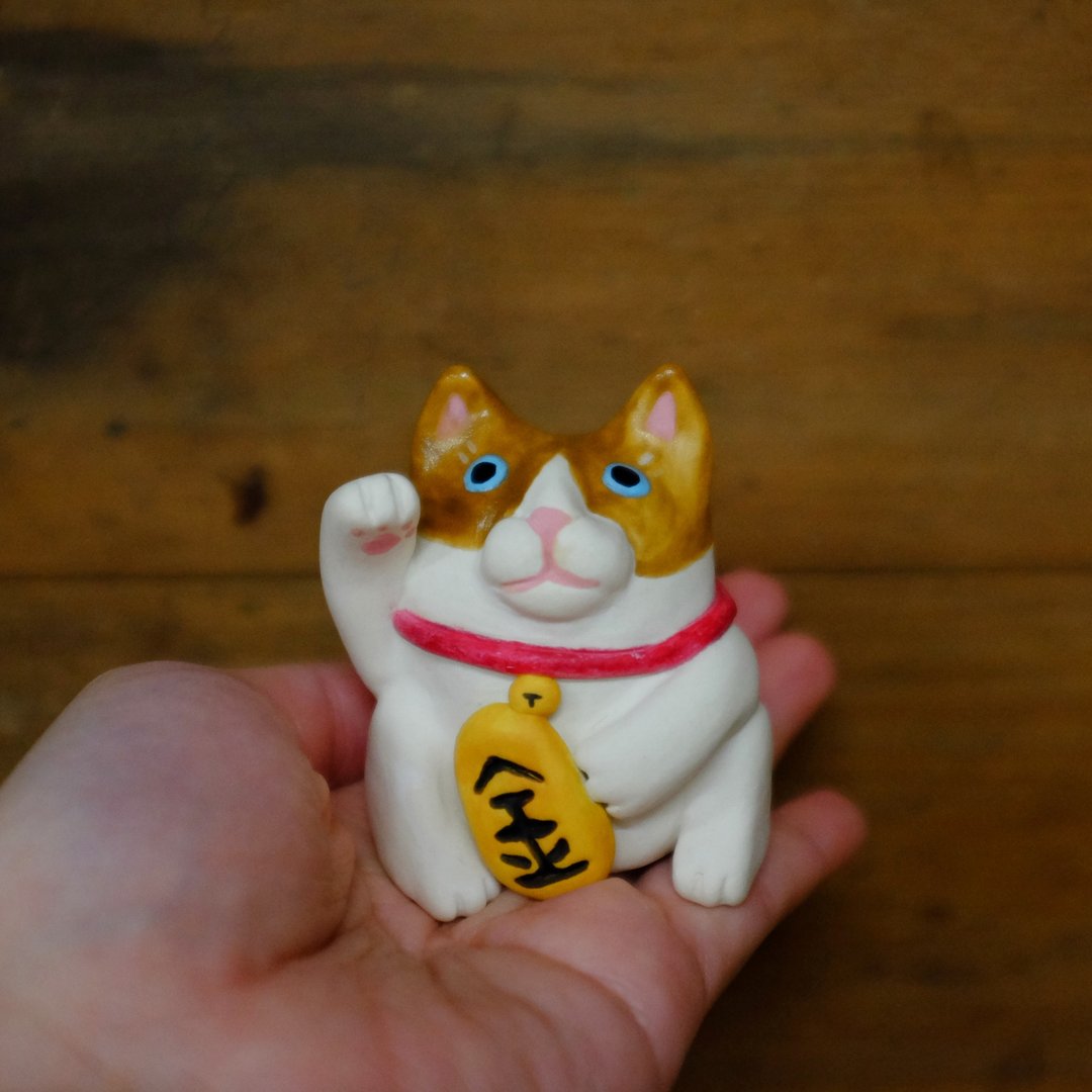 橘奔驰款陶瓷招财猫 - 摆饰 - 陶 橘色