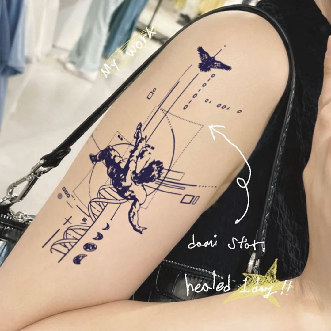 发2张【失重之梦】真实感半永久刺青图案草本纹身贴仿真持久男女 - 纹身贴 - 纸 黑色