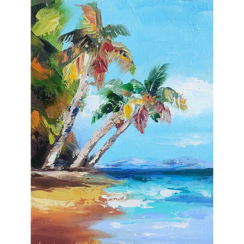 棕榈树油画大海小艺术大海艺术品夏威夷绘画棕榈艺术 - 墙贴/壁贴 - 其他材质 蓝色