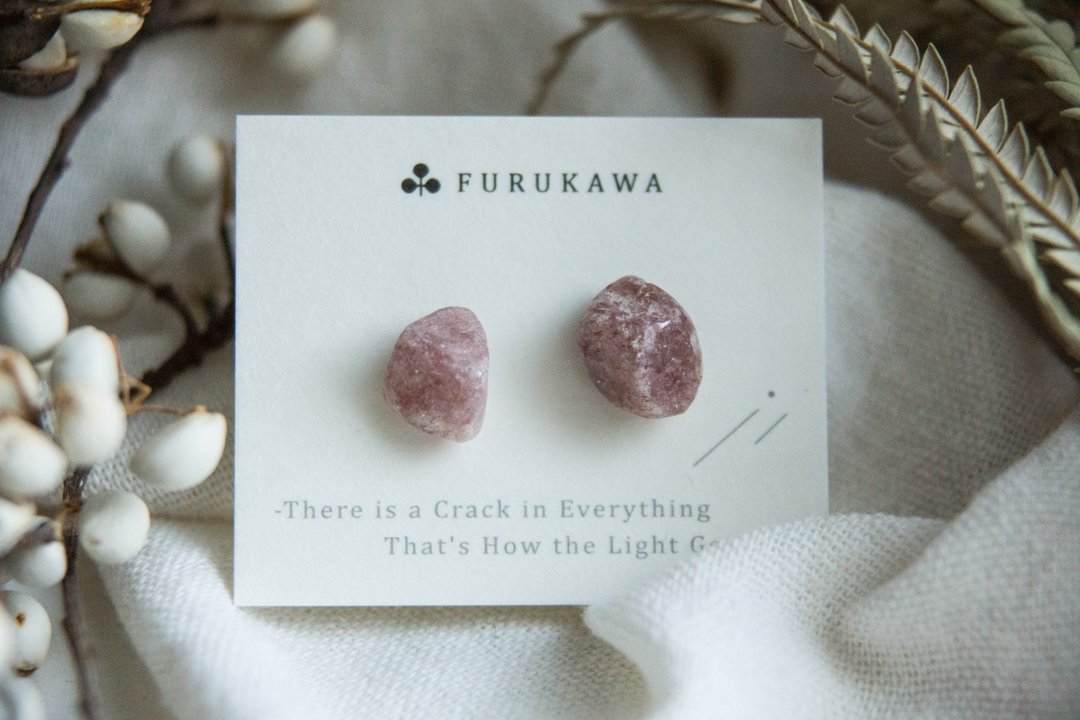 CRACK | 矿物系耳环 |  EARRINGS - 耳环/耳夹 - 玉石 粉红色