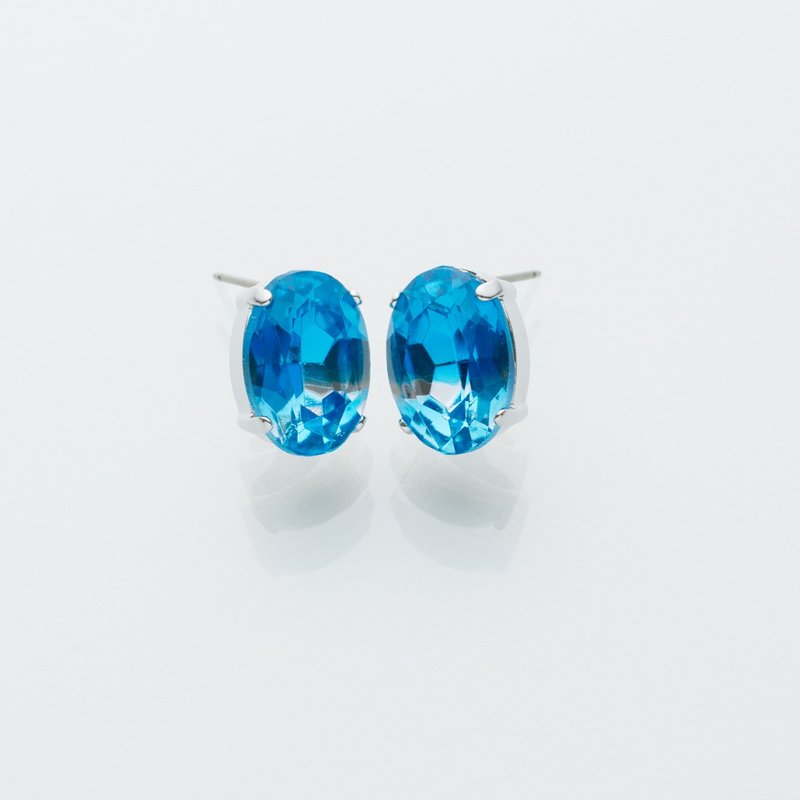 Blue & Clear Stud Earrings [Choose the color of the parts] - 耳环/耳夹 - 玻璃 多色