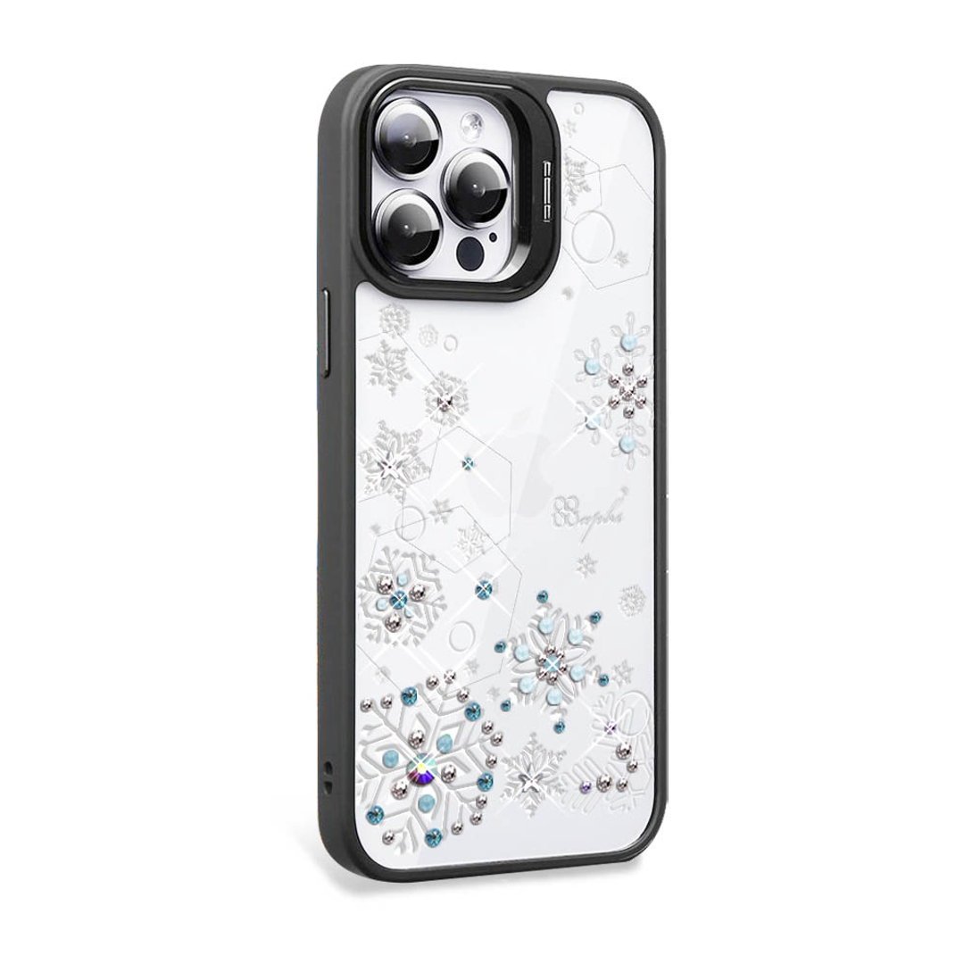 iPhone 15系列 防震双料隐形立架彩钻手机壳-纷飞雪-黑框 - 手机壳/手机套 - 其他材质 多色