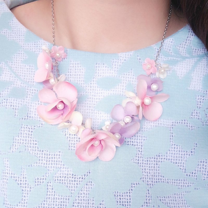 手工串珠花花项链颈链 伴手礼 婚礼伴娘姊妹礼物 - 颈链 - 植物．花 多色