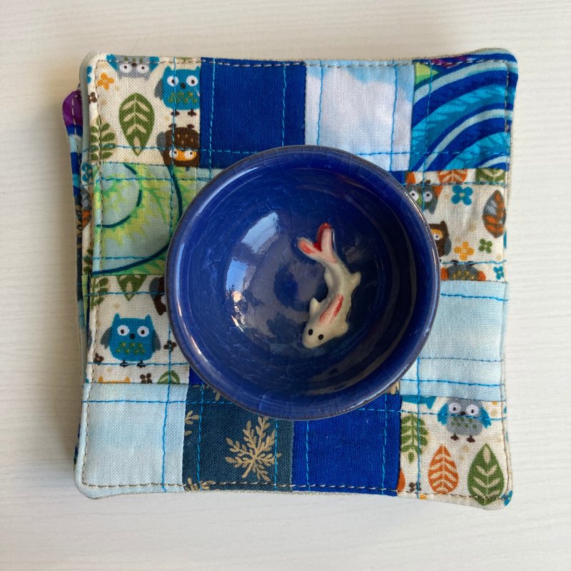 杯垫套装 6 件 亚麻棉杯垫套装 11.5 x 11.5 厘米 - 杯垫 - 亚麻 蓝色