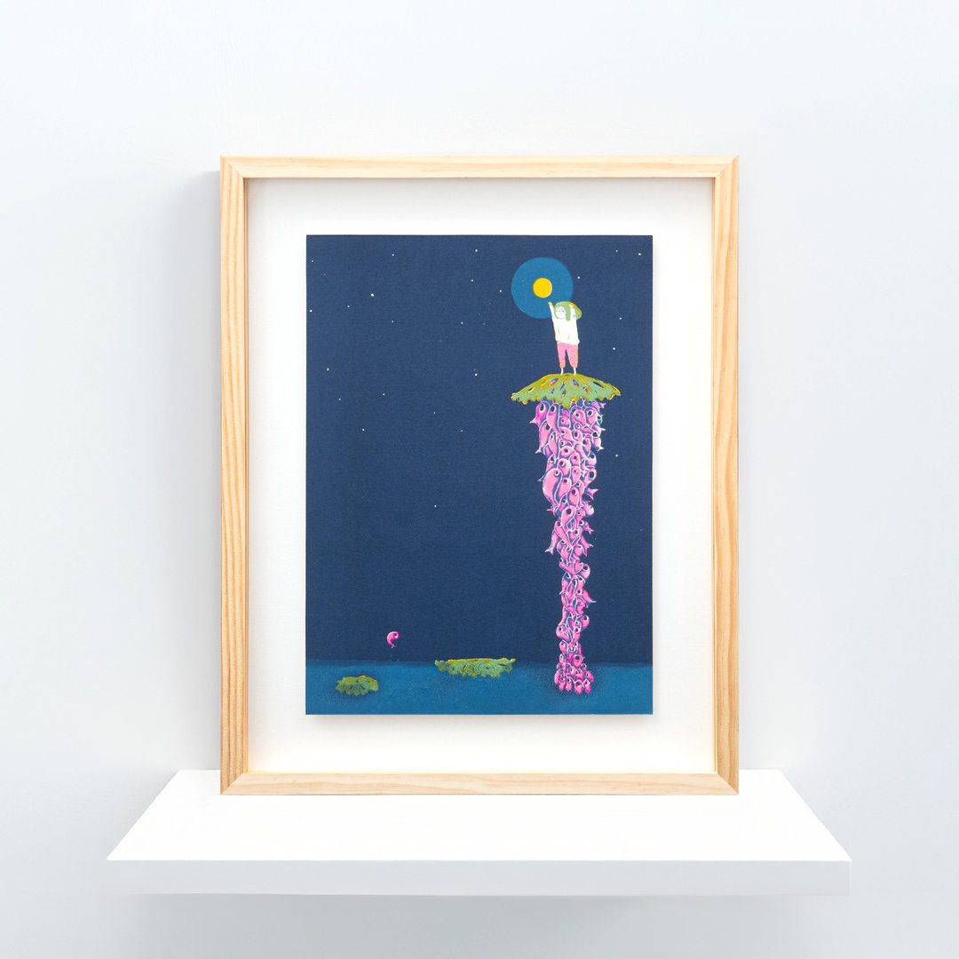 【手工版画_自游系列】月高挂 - 海报/装饰画/版画 - 其他材质 蓝色