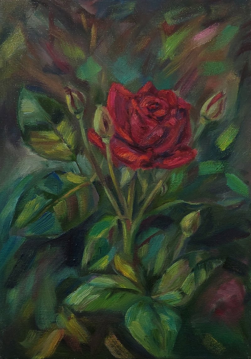 红玫瑰油画布面花卉画 - 墙贴/壁贴 - 其他材质 