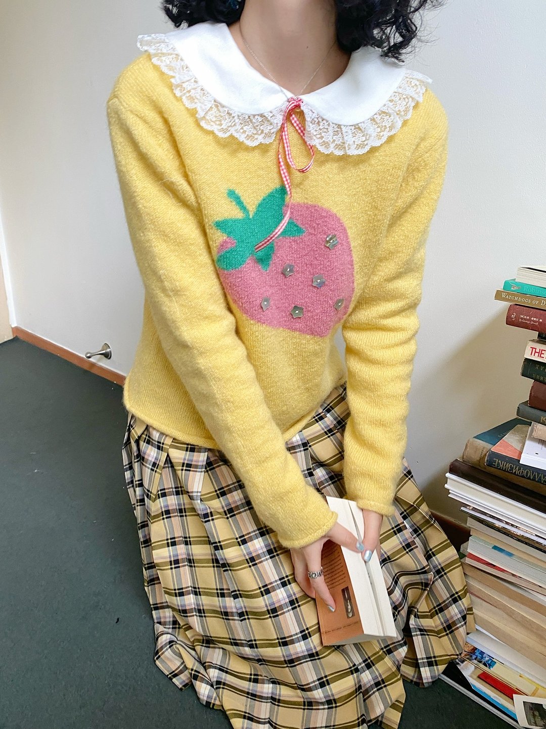 cherrywine Winter Strawberry冬日草莓羊毛马海毛衣奶黄秋冬 - 女装针织衫/毛衣 - 羊毛 黄色