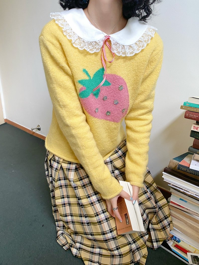 cherrywine Winter Strawberry冬日草莓羊毛马海毛衣奶黄秋冬 - 女装针织衫/毛衣 - 羊毛 黄色