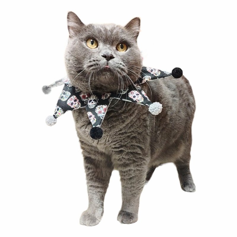 三角小丑领 - 骷髅头花布 - 衣/帽 - 棉．麻 黑色