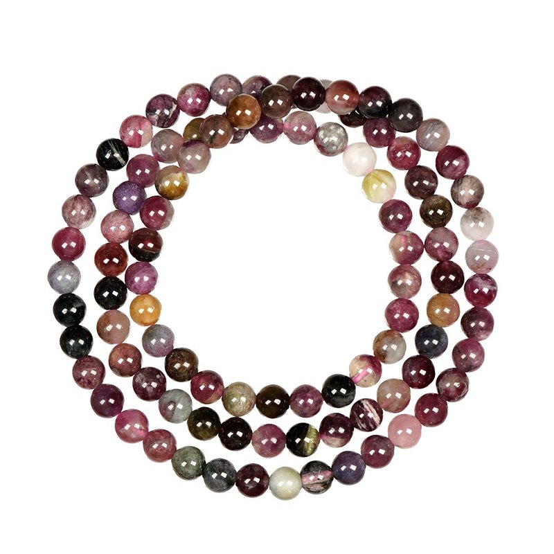 【正佳珠宝】彩碧玺 经典彩碧 5.4-5.8mm 彩碧玺三圈 彩碧玺手珠 - 手链/手环 - 半宝石 多色