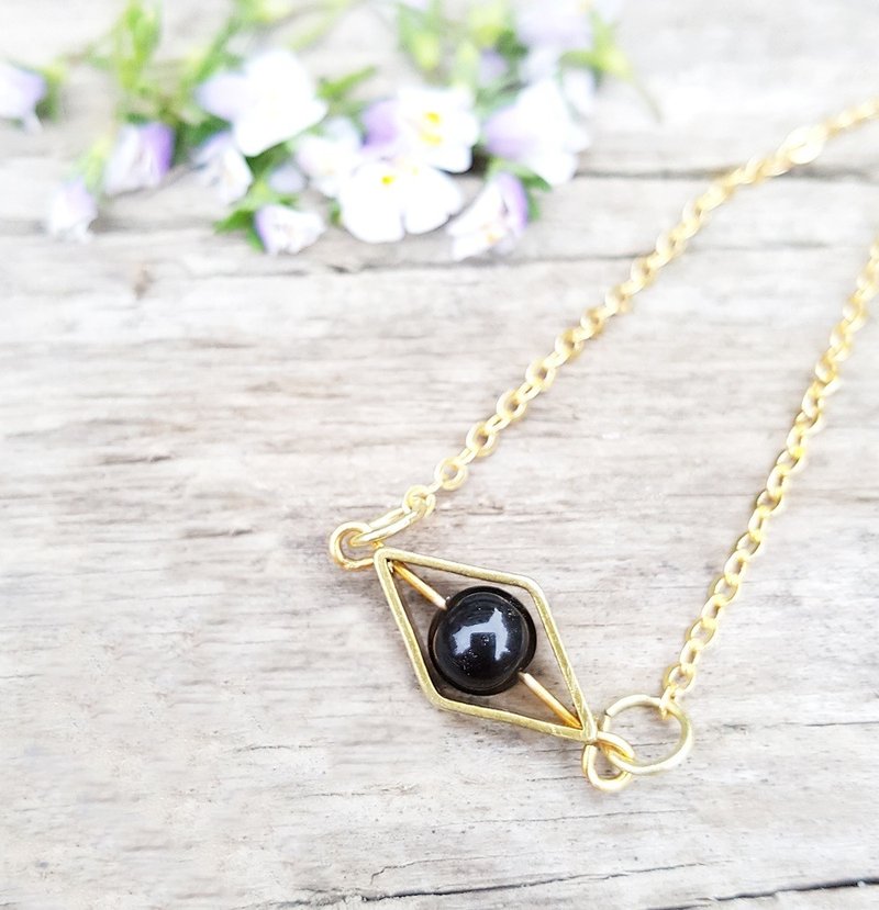 五行--水系能量石 黑曜石 黄铜 定制化 手敲字母 项链 lucky stone 天然石手创 极简几何 定制化 圣诞节 情人节 生日礼物 纪念日 交换礼物 - 项链 - 其他金属 黑色