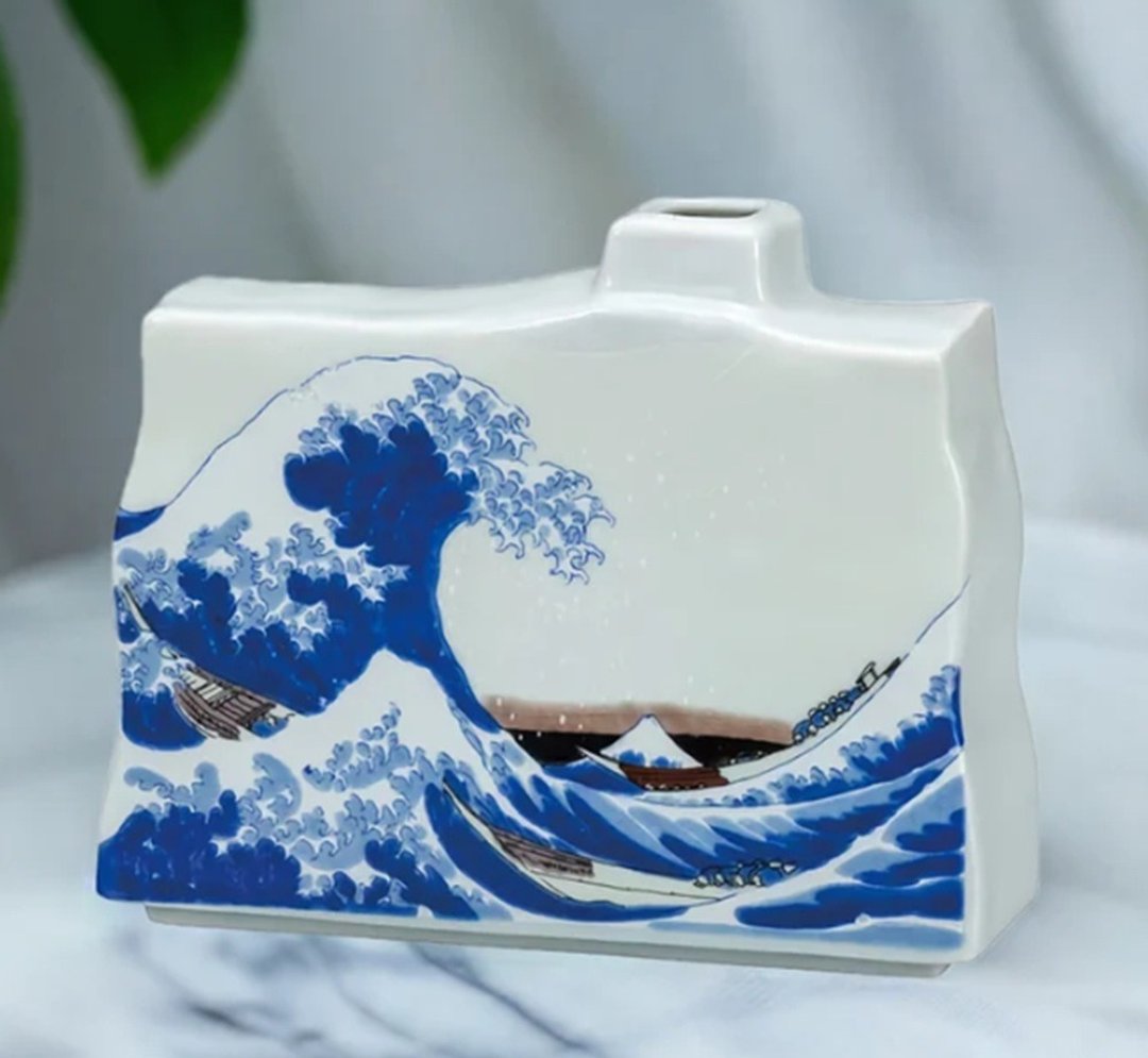 浪起浮光 北斋神奈川冲浪里 5 号一轮生 - 花瓶/陶器 - 瓷 蓝色