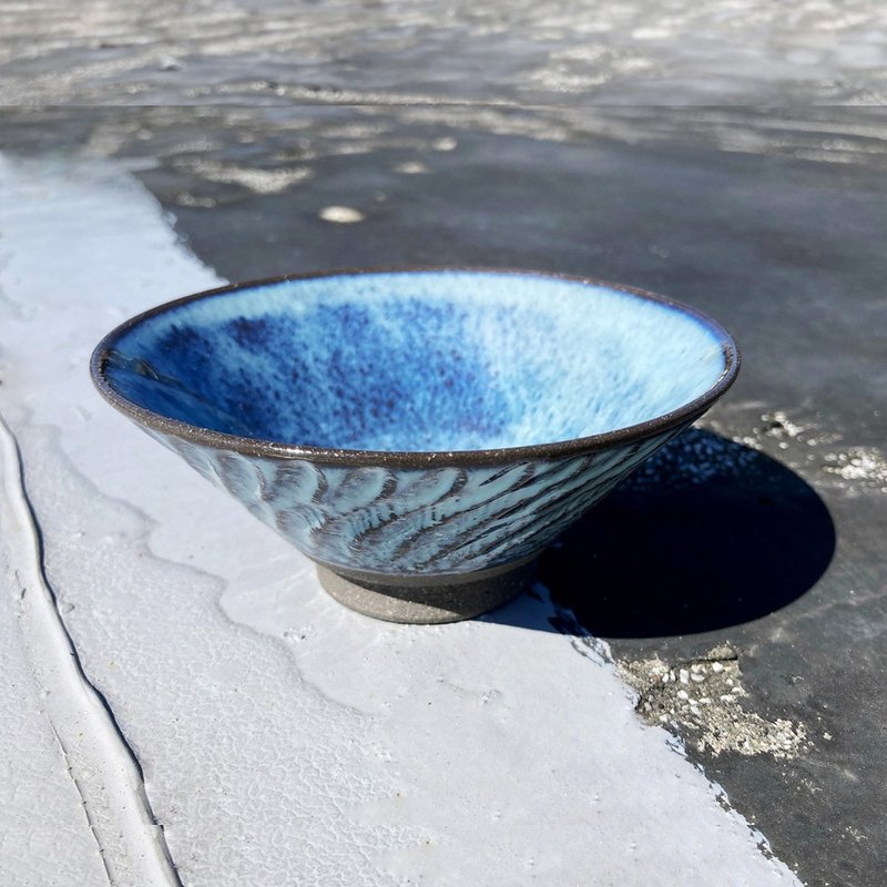 日本美浓烧 - 蓝染旋纹饭碗 - 碗 - 陶 蓝色