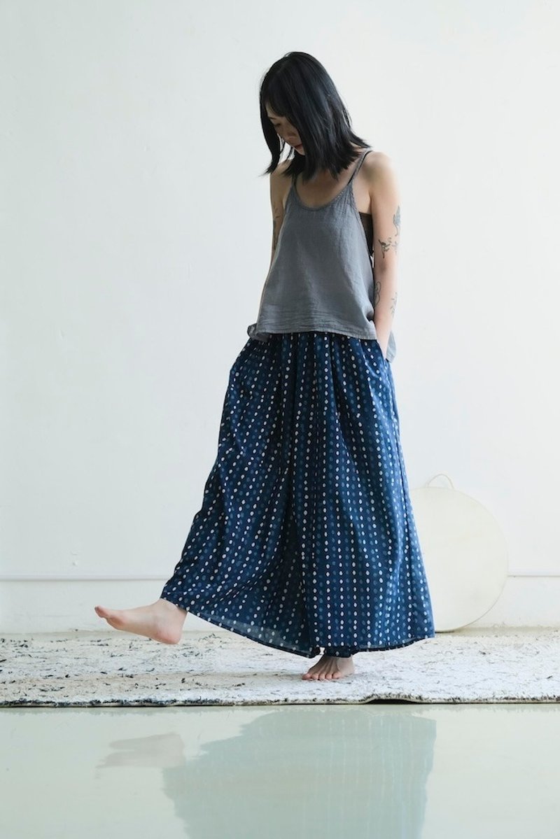 OMAKE 散状大宽裤 / Dabu 蓝点点 - 女装长裤 - 棉．麻 蓝色