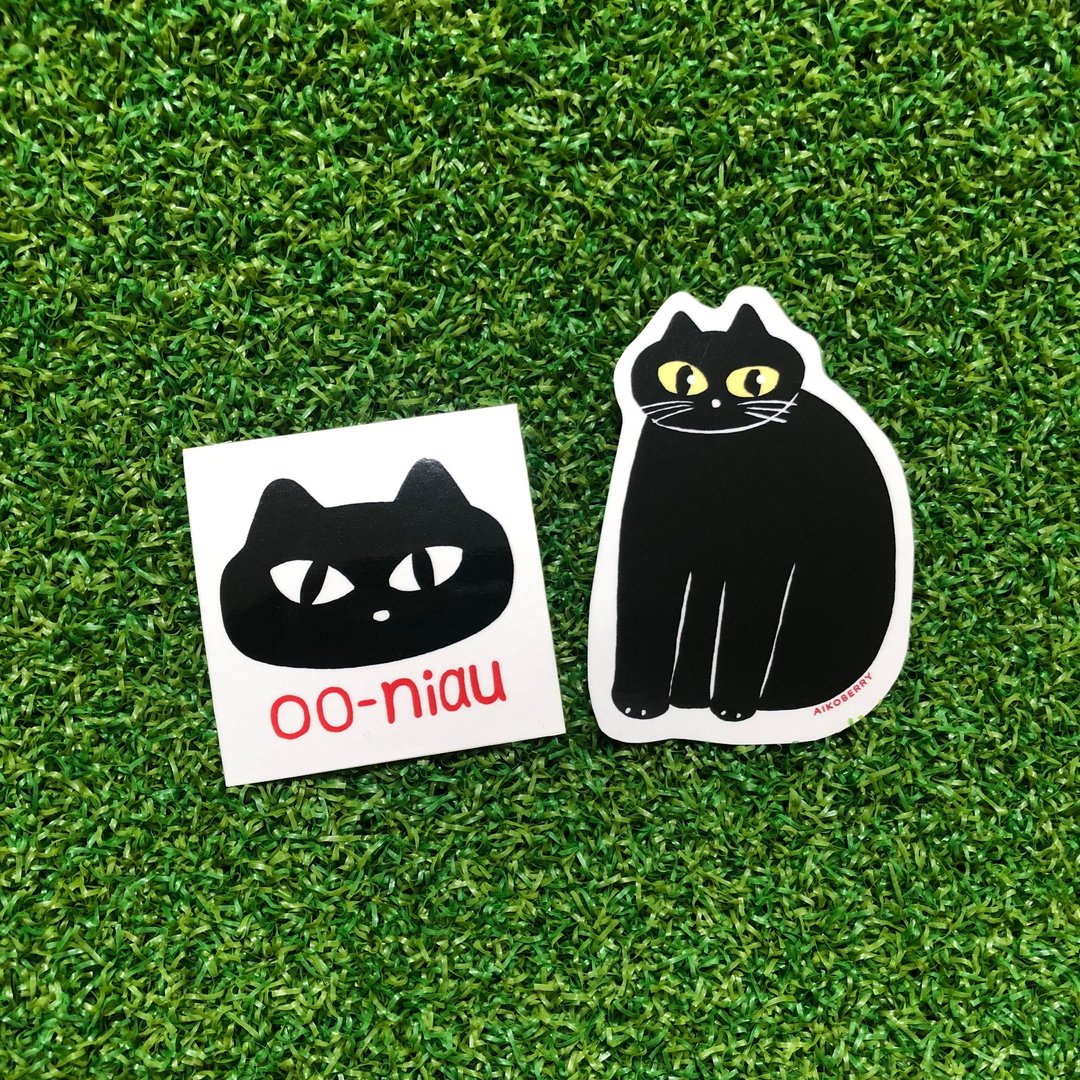 治愈系黑猫造型贴纸双入组 - 贴纸 - 纸 黑色