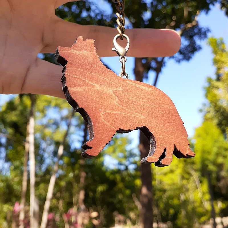 手工木作创意钥匙圈  边境牧羊犬 A - 钥匙链/钥匙包 - 木头 咖啡色