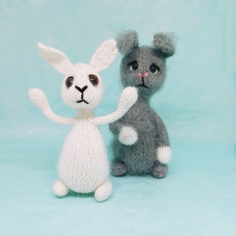 Soft stuffed bunny toy with movable paws, white toy bunny, gray toy bunny - 玩具/玩偶 - 其他材质 多色
