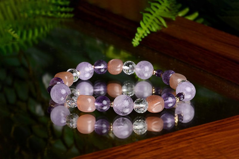 【神山晶礦】日落晚霞/紫水晶/太陽石/白水晶 - 手链/手环 - 水晶 紫色