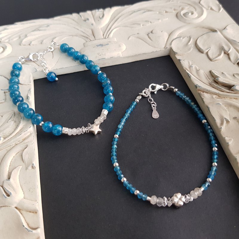 深蓝清透蓝磷灰石925纯银手链 - 手链/手环 - 纯银 蓝色