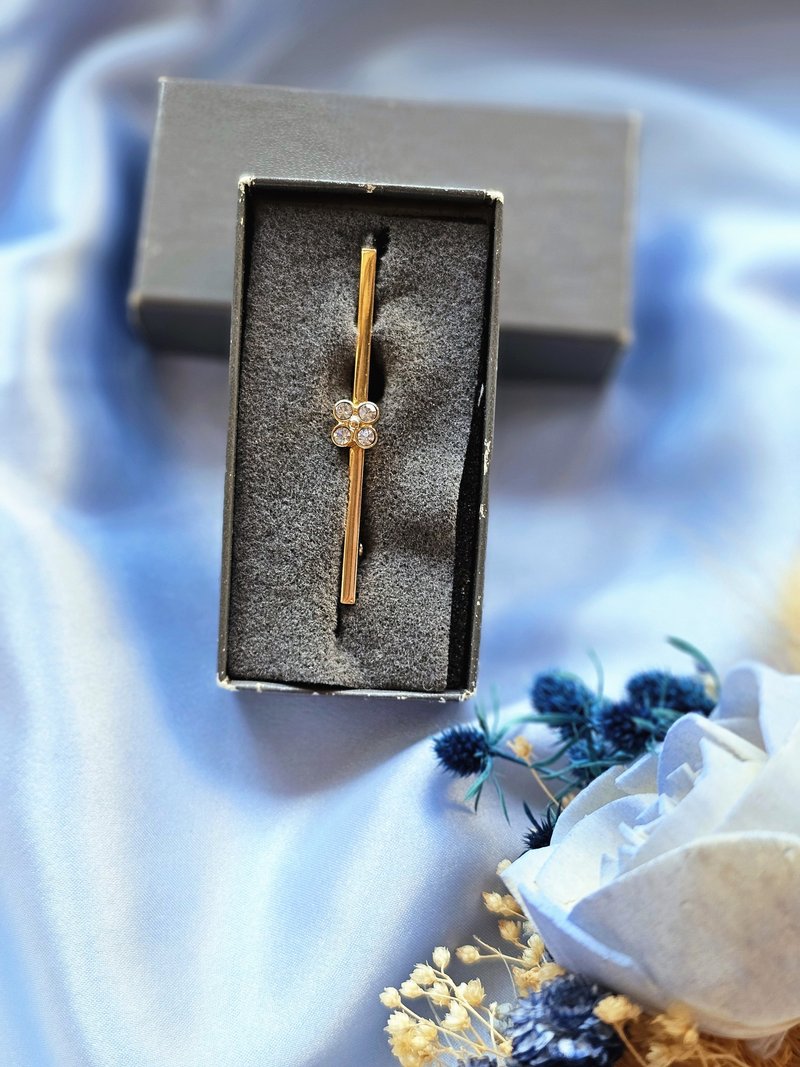 1979年AVON冰花金色一字别针/胸针/vintage美国西洋古董饰品 - 徽章/别针 - 其他金属 