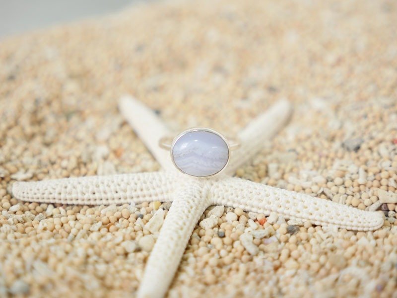 Blue Lace Agate Silver Ring - 戒指 - 石头 蓝色
