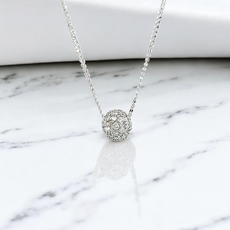 18K白金 天然钻石双链圆球坠链 18K White Gold Diamond Necklace - 项链 - 贵金属 