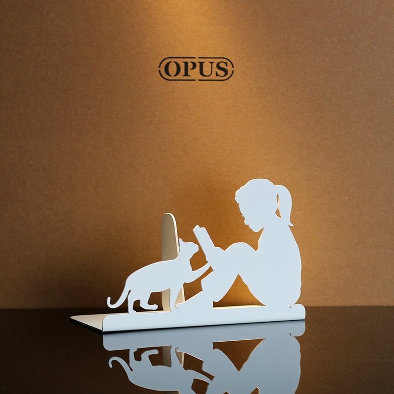 【OPUS东齐金工】欧式铁艺书挡/创意书架(阅读女孩 - 优雅白) - 摆饰 - 其他金属 白色