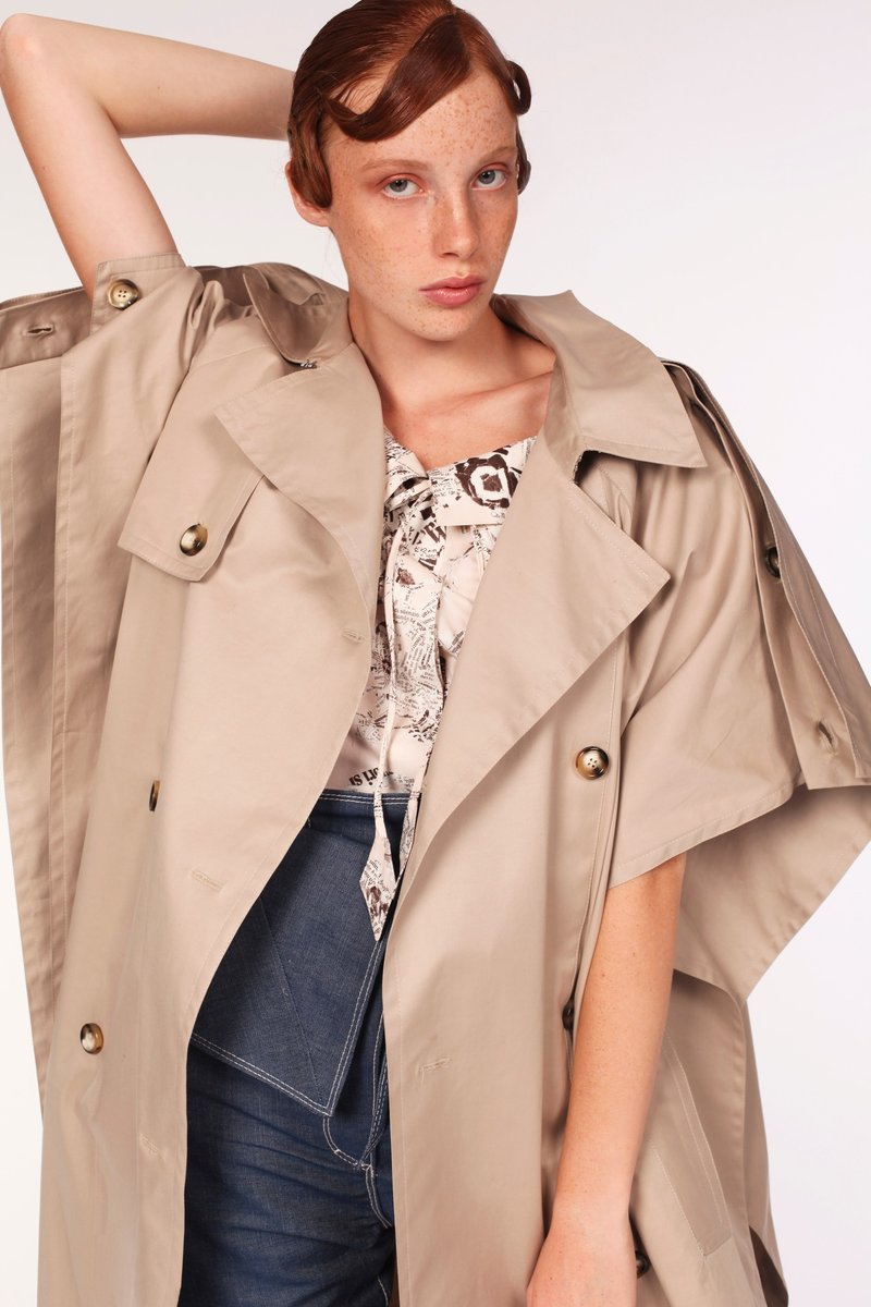 Kimono  Trench Coat / Beige / 100% Cotton / Handmade in Japan - 女装西装外套/风衣 - 棉．麻 卡其色